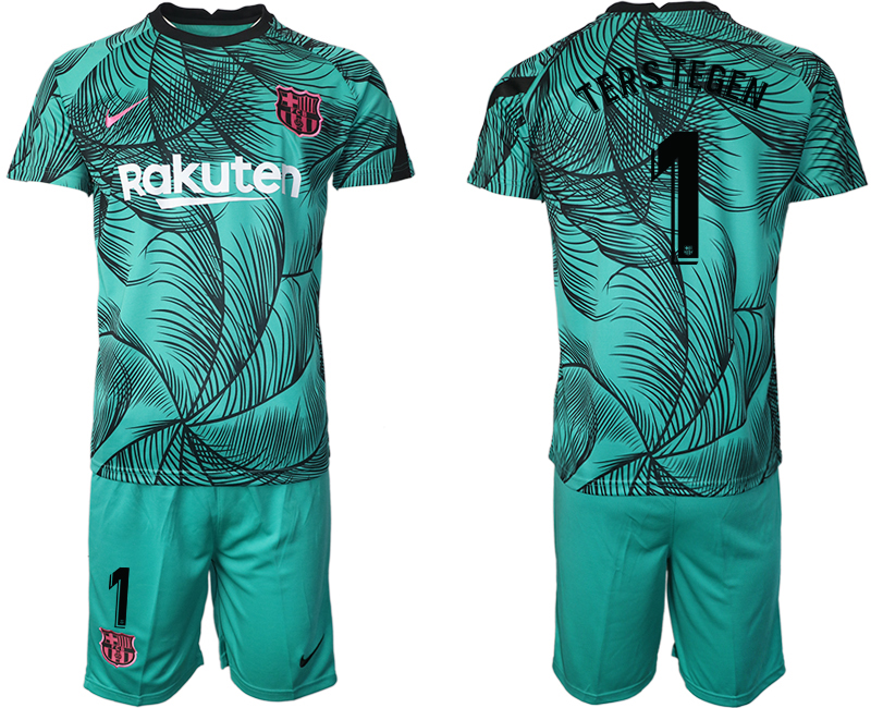 Men 2021 Barcelonagreen training suit #1 soccer jerseys->barcelona jersey->Soccer Club Jersey